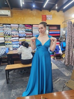 Clothes made at 5 Stitches Tailor, photo by a customer (Elisa C)