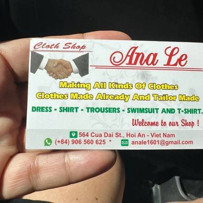 Clothes made at Ana Le Tailor, photo by a customer (GSK2765)