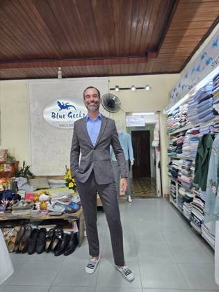 Clothes made at Blue Gecko Tailor Hoi An, photo by a customer (Joe Ginem)