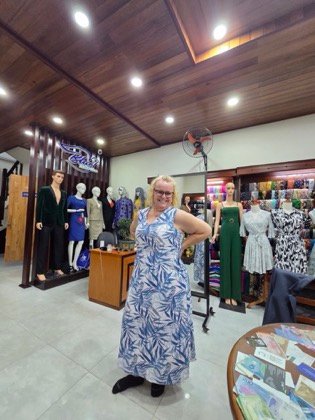Clothes made at Blue Ms. Tam Tam, photo by a customer (Lotte Delaney)