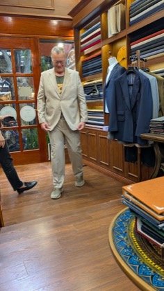 Clothes made at Cazo Tailor, photo by a customer (Sue Noplaneboss)