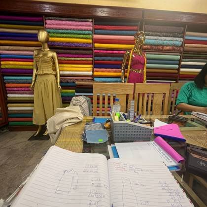 Clothes made at Pink Lotus Tailor, photo by a customer (Skye D)
